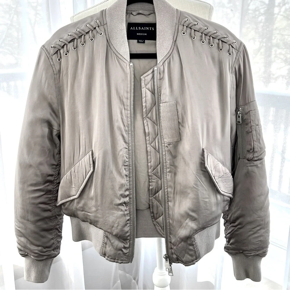 All Saints Bree Lace Bomber Jacket Size Medium - Picture 6 of 16